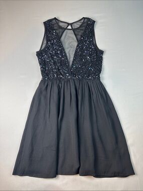 Forever 21 Black Sequin Dress Sheer Mesh V-Neck Cocktail Hour
